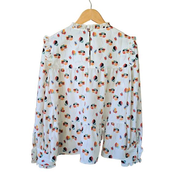 CROSBY by Mollie Burch Floral Ruffle Top Small Cream Multi Long Sleeve Swingy - Picture 7 of 9